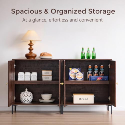 IFGET 92.63" W Modern Arched Sideboard Buffet Cabinet with Storage, Brown