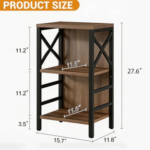 MNEETRUNG Small Bookshelf, 3 Tier Industrial Shelf with Metal Frame and Backb...