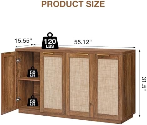 HOMMPA Sideboard Buffet Cabinet with Storage 55'' Boho Sideboard-Brown