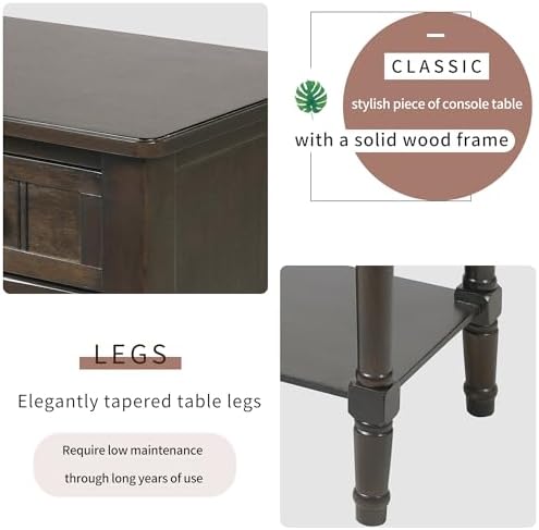 Knocbel Slim Antique Entry Console Table with 3 Drawers & Bottom Open She...