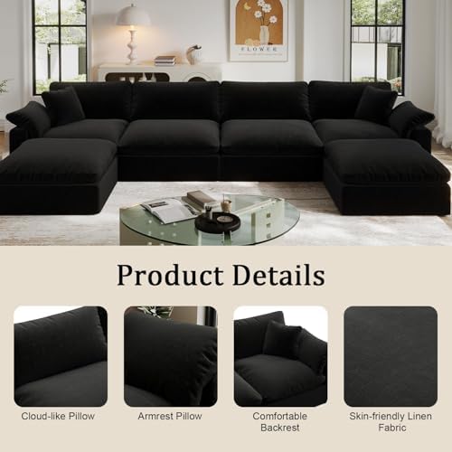 Modular Sectional Sofa Cloud Couch,Down Filled Comfy Cloud Modern Sofa,Black ...
