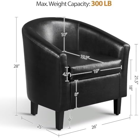 Yaheetech Accent Chairs Set of 2, Faux Leather Barrel Armchairs Black