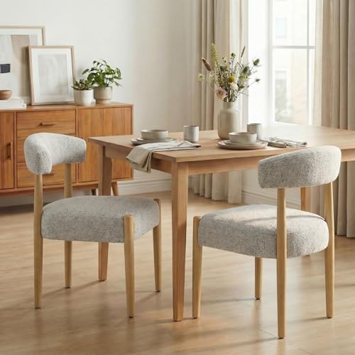 VKNOW Wooden Dining Chairs Set of 6 with Rubberwood Legs, Curved Backrest