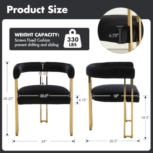 Hyfirm Set of 4 Black and Gold Modern Dining Chairs, Velvet Upholstered Barre...