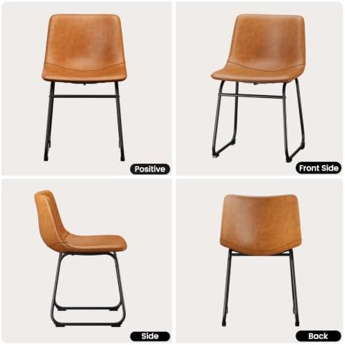 Dining Chairs Set of 6, 18in PU Leather Kitchen Chair with Metal Leg, Brown