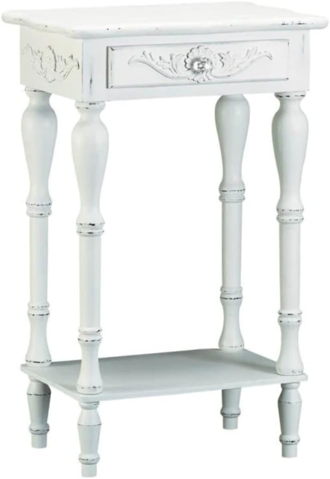 Accent Plus 34353 Carved White Side Table, Multicolor