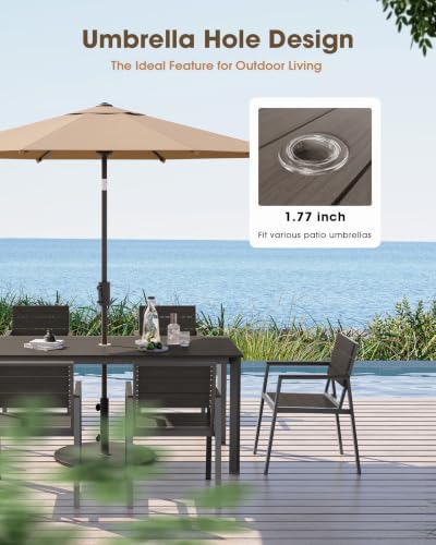 Outdoor Dining Set for 6, Aluminum Patio HDPS Outdooor Table and Chairs Set w...