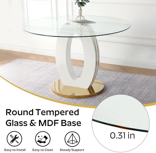 RGZ Modern 47" Clear Glass Round Dining Table Set, 5 PCS Luxury Circle G...