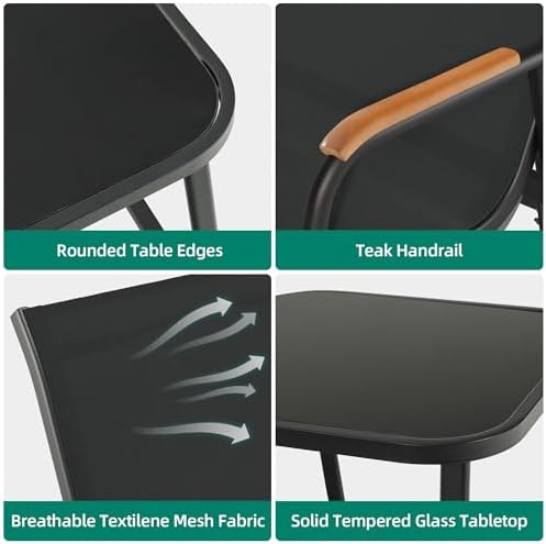 YITAHOME 3 Piece Patio Glider Set Textilene Gliders Outdoor Furniture Black |...