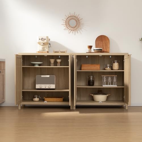 SICOTAS Rattan Cabinets, Sideboard Buffet Cabinet Credenza with Storage