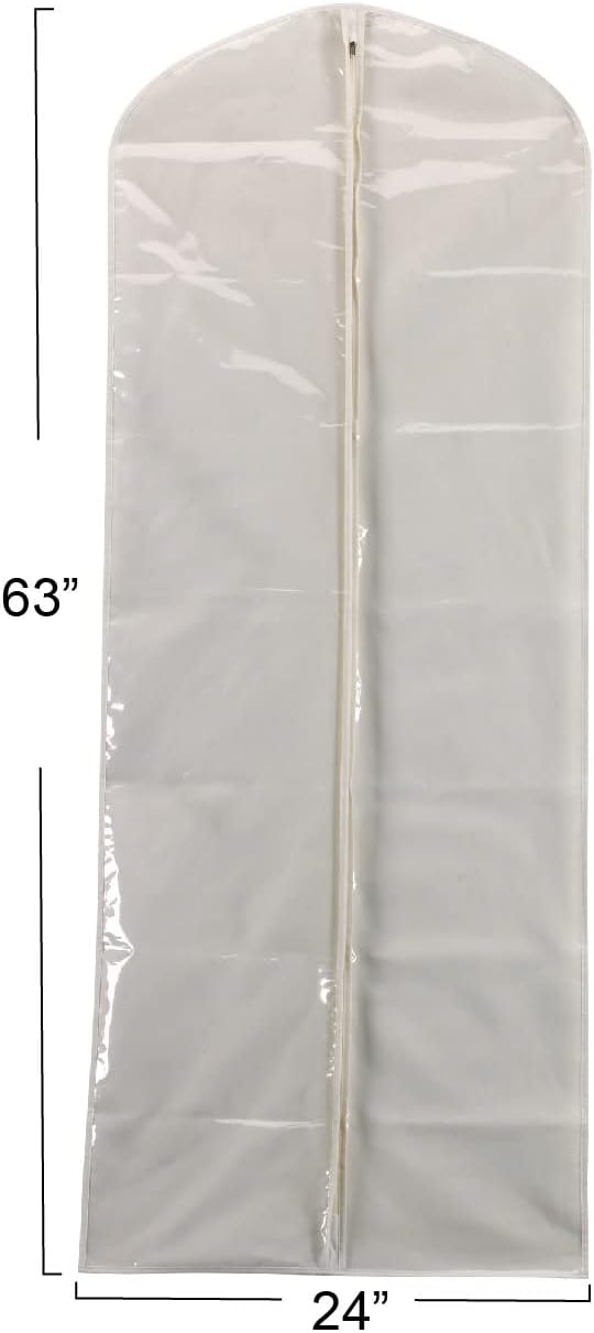Household Essentials 311395 Hanging Garment Bag Dress Natural Cotton Canvas with Clear Vinyl Cover, Gown Protector,Off-White