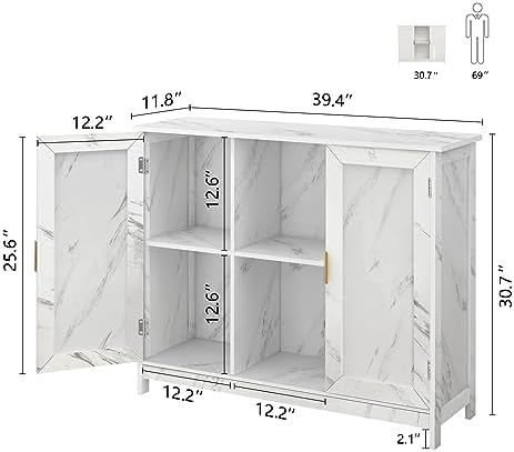 TaoHFE Marble Top Narrow Sideboard Cabinet,White Marble Side Buffet Cabinet