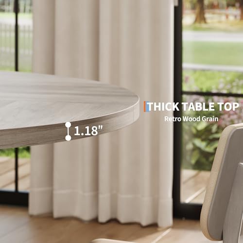 Garvee 47 inch Round Dining Table for 4-6 People, Wash Grey Kitchen Table
