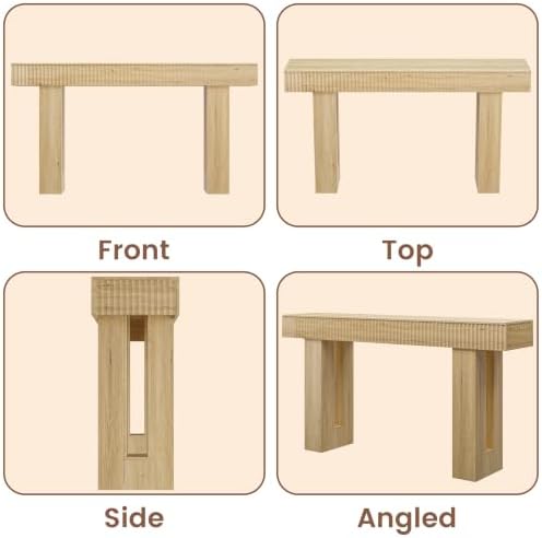63" Long Console Table, Fluted Sofa Table Behind Couch, Natural Oak | Na...