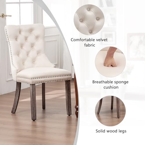 Hixkol Velvet Dining Chairs Set of 2,Upholstered Dining Chairs with Ring Pull...