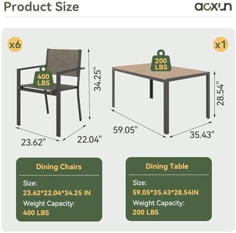 7-Piece Patio Table and Chairs Set for 6, All Weather Patio Dining Sets