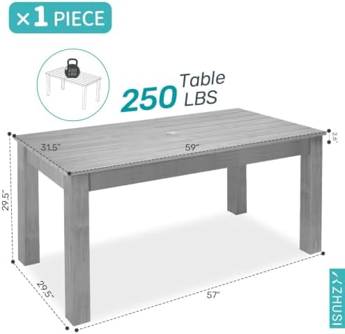 ZHUSI Patio Table, HIPS Outdoor Table with Umbrella Hole, Grey