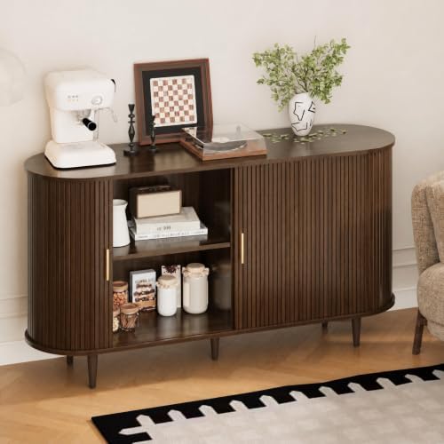 DHH Sideboard Buffet Cabinet with Storage,Mid Century Modern Fluted Accent Co...