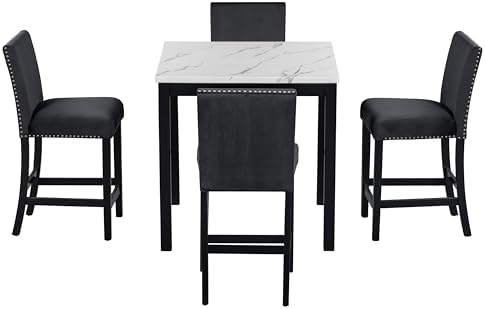 RuiSiSi 5-Piece Counter Height Dining Table Set for 4, Black