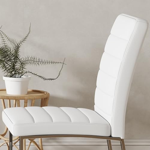 Modern Dining Chairs Set of 6, White Faux Leather Kitchen Chairs, Upholstered...
