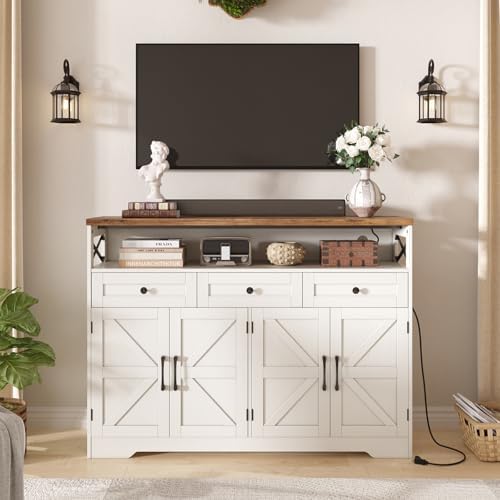 Befrases Farmhouse Sideboard Buffet Cabinet, Barn Doors Storage Cabinet