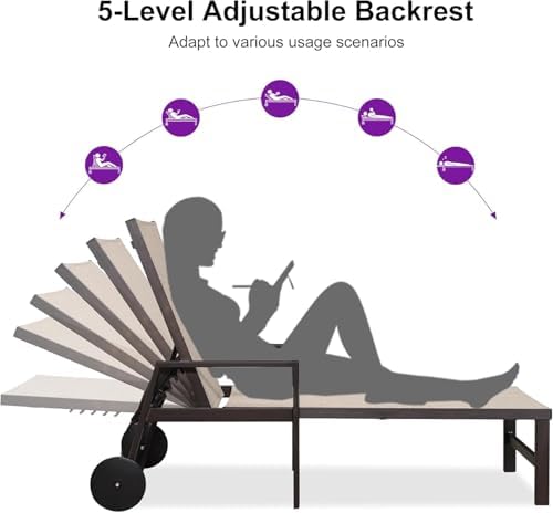 PURPLE LEAF Outdoor Chaise Lounge Chair with Armrests Bronze Aluminum Beige