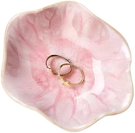 JAMEND CLXP Lotus Leaf Shape Decorative Ring Tray, Small Key Bowl, Ceramic Trinket Tray Jewelry Dish Organizing Necklace Earrings, Home Decoration for Mom Best Friend Sister, Pink.