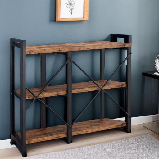 IRONCK Console Table, 3-Tier 55 in Entryway Table, Vintage Brown | Engineered...