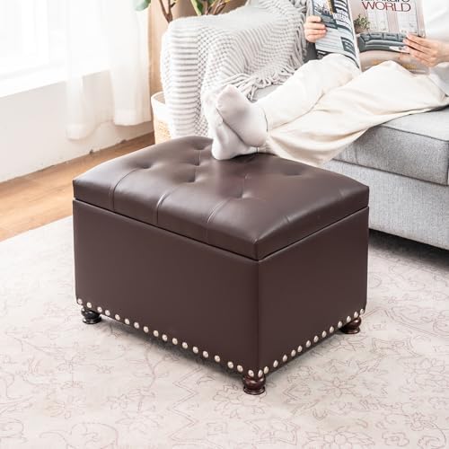 Joveco Faux Leather Storage Ottoman Bench Rectangle 24 Inch Foot Rest Ottoman...