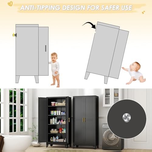 GAIOUS 71" Tall Metal Storage Cabinet with 2 Doors and 4 Adjustable Shel...