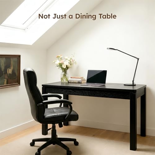 Black Dining Table for 6, Farmhouse Rectangular Kitchen Table, Wood