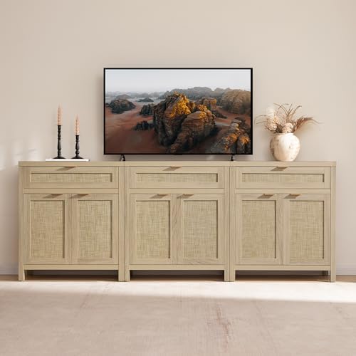 SICOTAS Sideboard Buffet Storage Cabinet Set of 2, Rattan Credenza Buffet