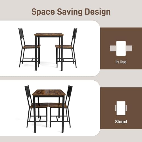 3-Piece Dining Table Set for 2, Space-Saving Kitchen Table Set for Small Spac...