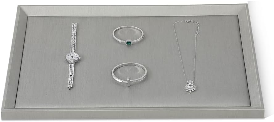 Jewelry Flat Tray, Leather Tray,Premium Grey Jewelry Tray,Jewelry Organizer Tray For Watch,Necklace,Ring,Pendants