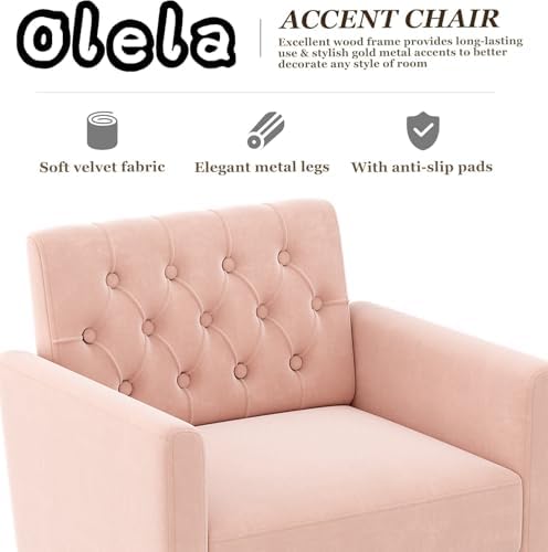 Olela Accent Chair with Arm for Living Room, Velvet Modern Armchair, Pink | S...