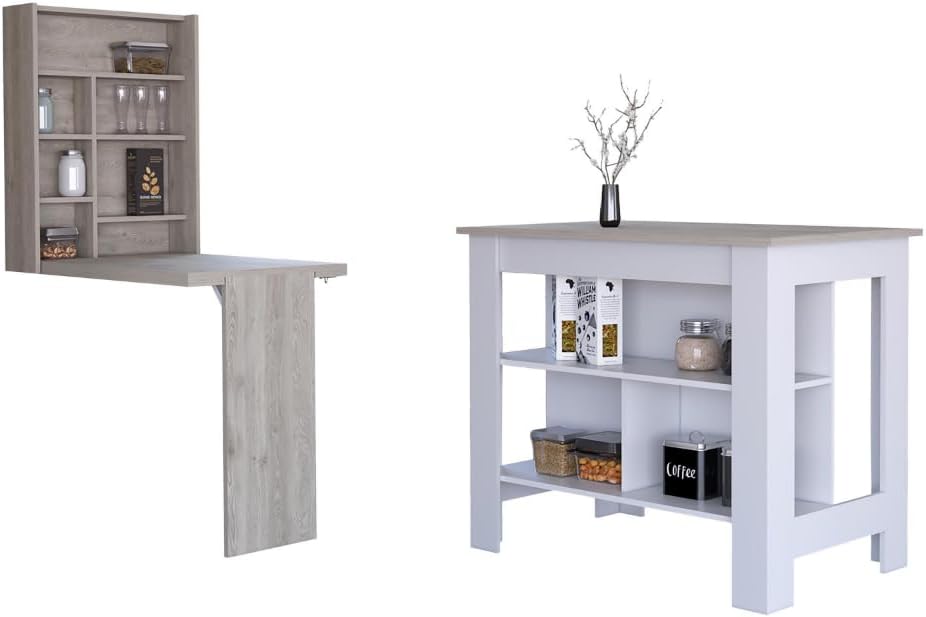 10-Shelf Kitchen Set with Island and Foldable Table | Includes 10 shelves for...