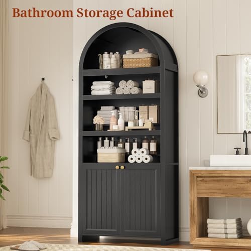 81" Tall Arched Cabinets,Bookcase with storage,Mid-Century Modern 6-Tier...