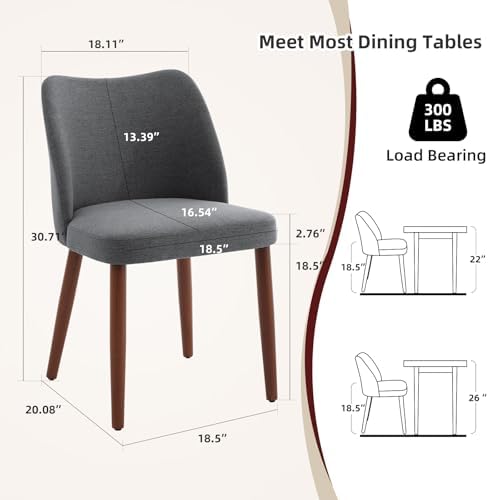 GarveeHome Linen Dining Chairs Set of 4 Upholstered Fabric Dining Chair with ...