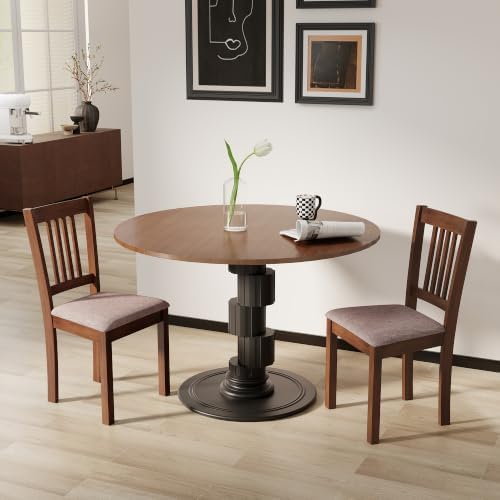 HOMCOM Dining Chairs Set of 2 Upholstered Kitchen Chairs Slat Back Walnut