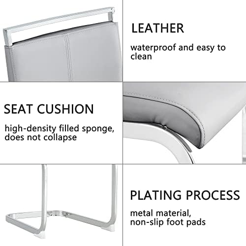 gopop Dining Chairs Set of 6, Faux Leather with Plated Chrome Metal Frame, Mo...