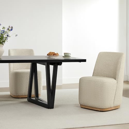 CHITA Upholstered Rolling Dining Chair on Casters Set of 4, Oatmeal | FSC Cer...