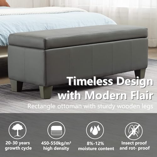 41" Storage Ottoman, Storage Bench with Safety Hinge, Upholstered Synthe...