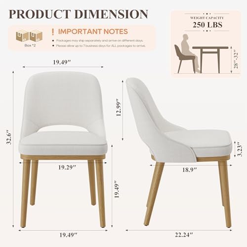 Modern Upholstered Dining Chairs Set of 4, Open Back with Solid Wood Legs, Er...