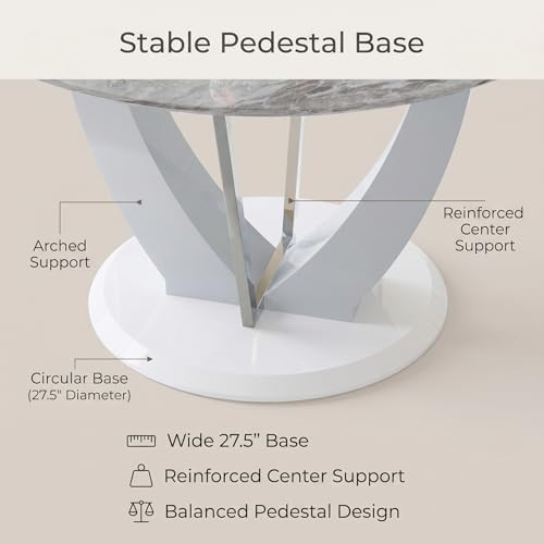 Modern 5 Piece Round Dining Table Set for 4, 47.2" Gray Faux Marble Kitc...