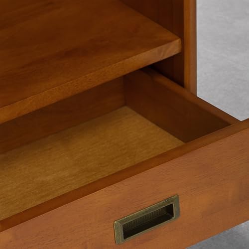 SIMPLIHOME Draper 22W x 64H Solid Wood Bookcase in Tawny Brown Teak