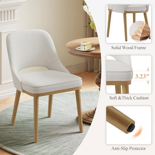 Modern Upholstered Dining Chairs Set of 4, Open Back with Solid Wood Legs, Er...