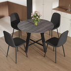 Round Dining Table Set for 4, 5 Piece Kitchen Table and Chairs Set with 42 Inch Wood Grain Tabletop, Black Upholstered Chairs, Metal Frame Dining Room Furniture for Apartment, Breakfast Nook