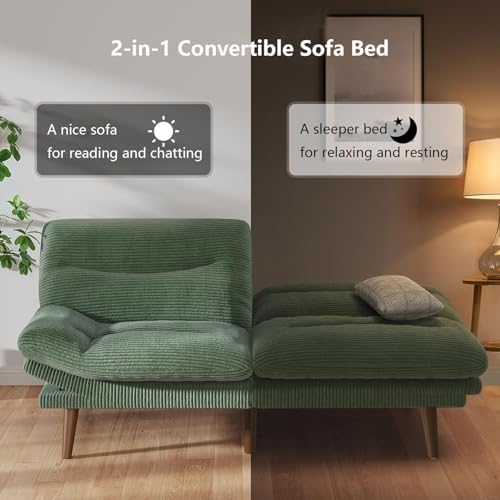 PERLECARE Convertible Futon Sofa Bed, 73" Corduroy Futon Couch with Adju...