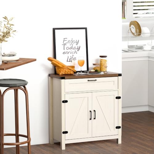 HOMCOM Sideboard, Storage Drawer, Coffee Bar Cabinet, Distressed White