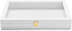 Oirlv White Jewelry Organizer Tray with Acrylic Lid Premium Leather Jewelry Box with Transparent Lid Drawer Insert Big Necklace Display Case(Flat Tray)